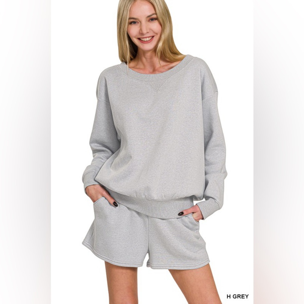 Fleece Boat Neck Sweatshirts & Short 2 Piece in Grey